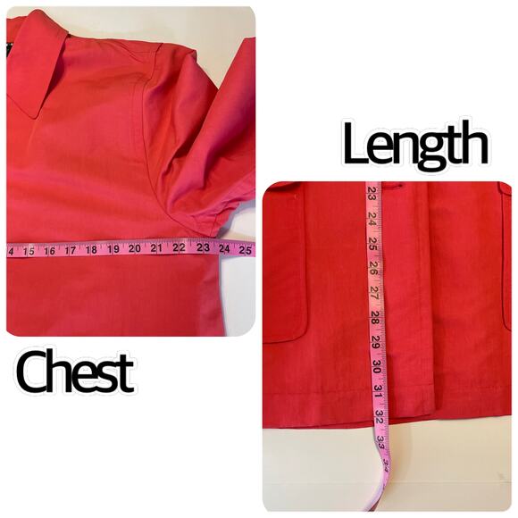 J. Crew Coral Nylon Button Front Flap Pockets Boxy Rain Jacket Women Sz L - Picture 9 of 9